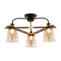 Industrial Cognac Glass Bell Semi Flush Ceiling Lamp (3/5/6 Heads) in Aged Brass - Perfect for Living Room