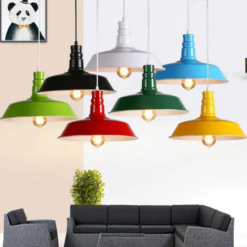 Industrial colorful led e27 pendant light with painted metal shades in black white blue green red and yellow for study room decor