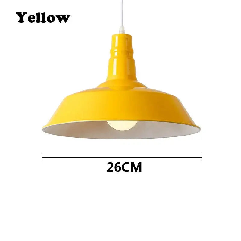 Vibrant yellow industrial pendant light with matte metal shade and white interior for study room decorbites colorful led e27
