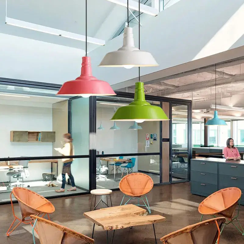 Industrial colorful led e27 pendant light in pink green and white for study room decorbites colorful led pendant light