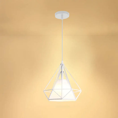 Industrial Cone Ceiling Pendant Light with Fabric Shade and Diamond Iron Cage