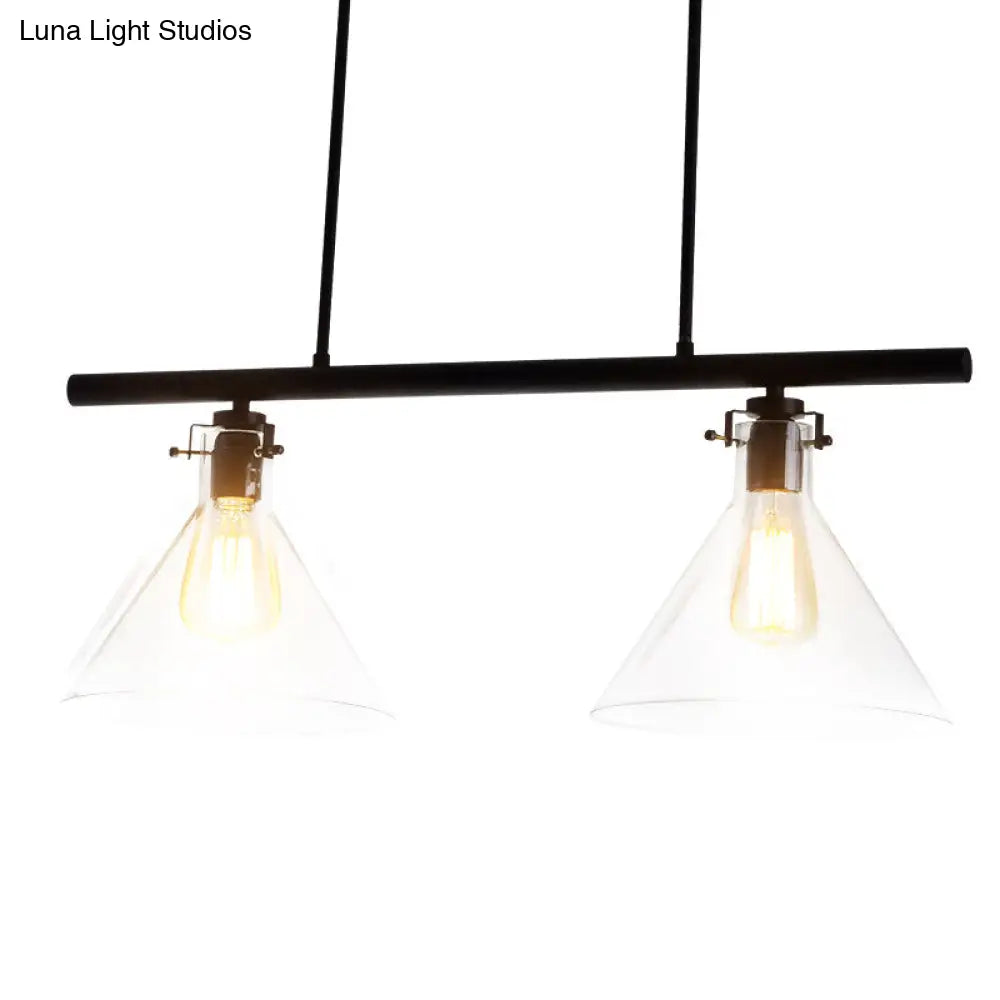 DecorBites™ Industrial Cone Clear Glass Island Lamp in Black for Dining Table - 2/3 Lights Hanging Lighting