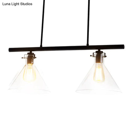 DecorBites™ Industrial Cone Clear Glass Island Lamp in Black for Dining Table - 2/3 Lights Hanging Lighting