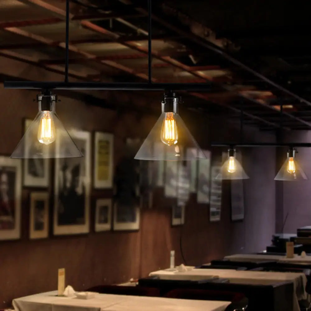 DecorBites™ Industrial Cone Clear Glass Island Lamp in Black for Dining Table - 2/3 Lights Hanging Lighting