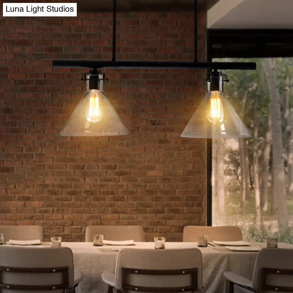 DecorBites™ Industrial Cone Clear Glass Island Lamp in Black for Dining Table - 2/3 Lights Hanging Lighting