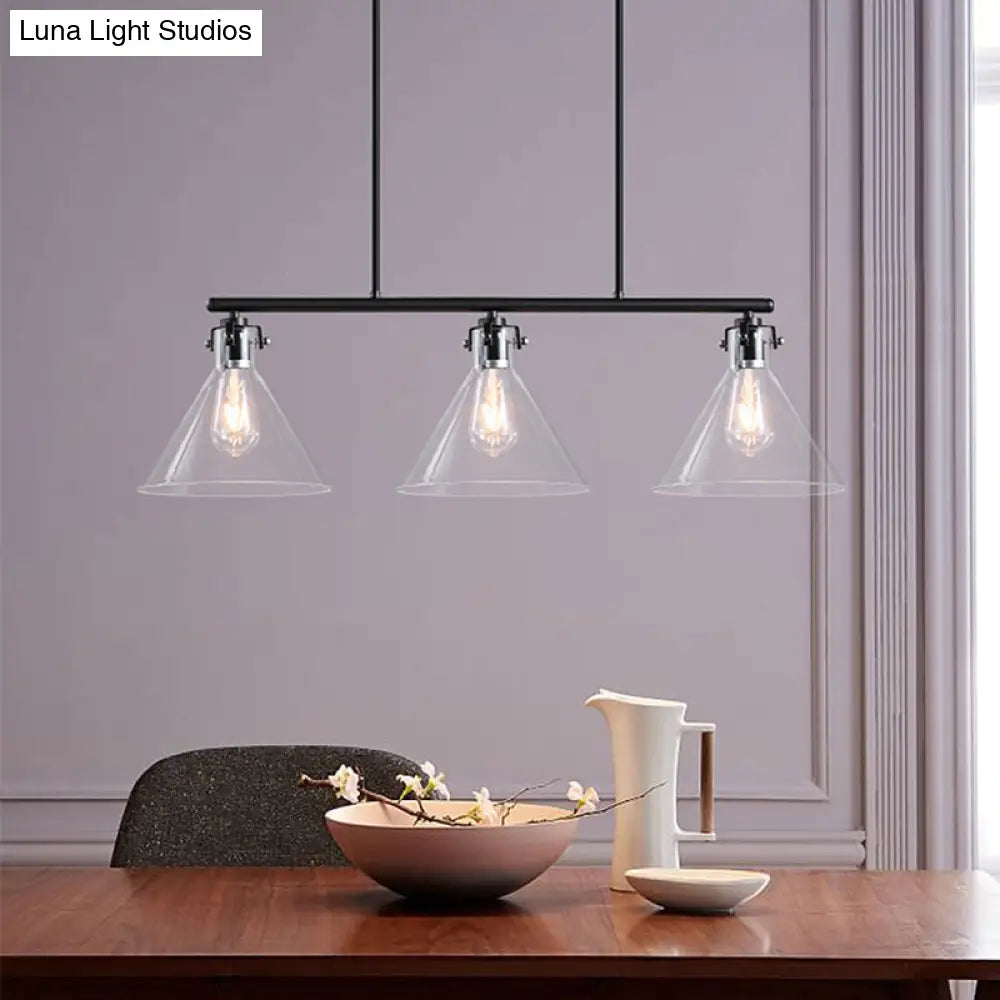 DecorBites™ Industrial Cone Clear Glass Island Lamp in Black for Dining Table - 2/3 Lights Hanging Lighting