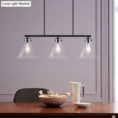 DecorBites™ Industrial Cone Clear Glass Island Lamp in Black for Dining Table - 2/3 Lights Hanging Lighting
