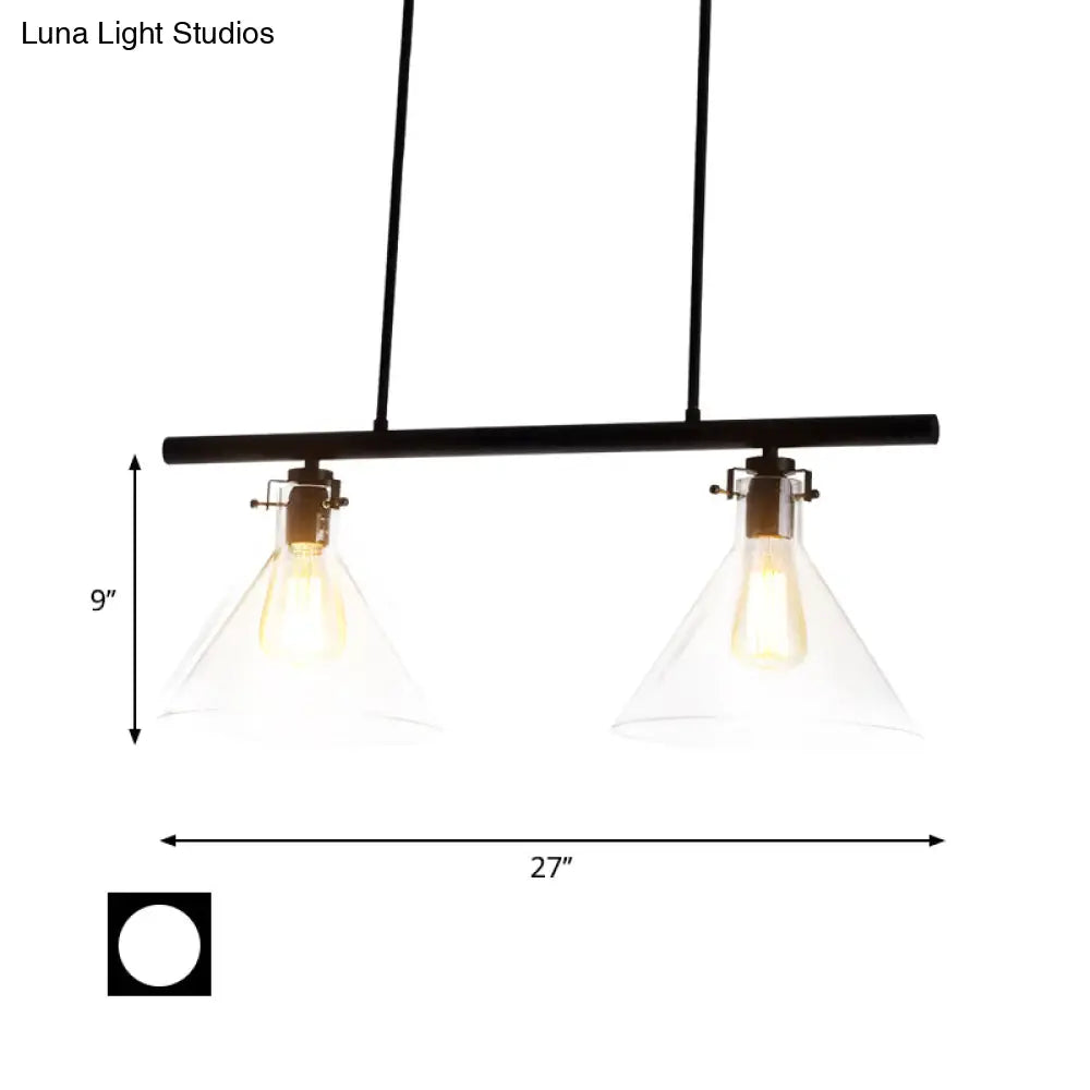 DecorBites™ Industrial Cone Clear Glass Island Lamp in Black for Dining Table - 2/3 Lights Hanging Lighting