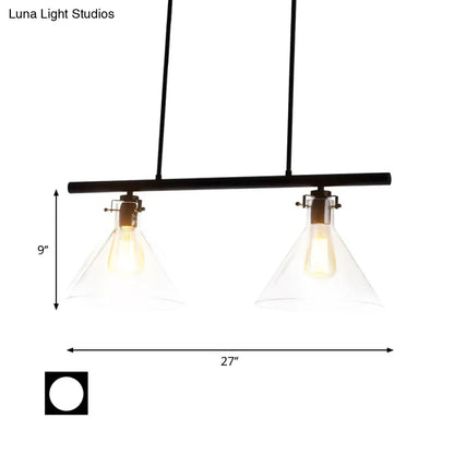 DecorBites™ Industrial Cone Clear Glass Island Lamp in Black for Dining Table - 2/3 Lights Hanging Lighting