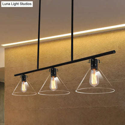 DecorBites™ Industrial Cone Clear Glass Island Lamp in Black for Dining Table - 2/3 Lights Hanging Lighting