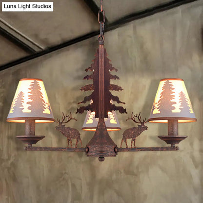 Industrial Cone Metal & Fabric Chandelier - 3/5/8 Light Pendant Lighting for Dining Room in Rust