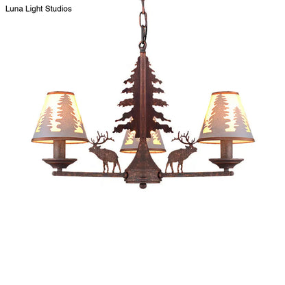 Industrial Cone Metal & Fabric Chandelier - 3/5/8 Light Pendant Lighting for Dining Room in Rust