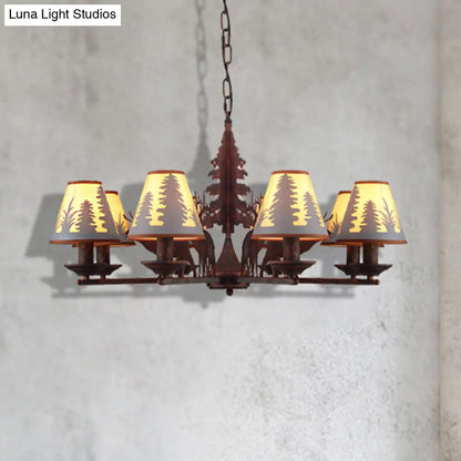 Industrial Cone Metal & Fabric Chandelier - 3/5/8 Light Pendant Lighting for Dining Room in Rust