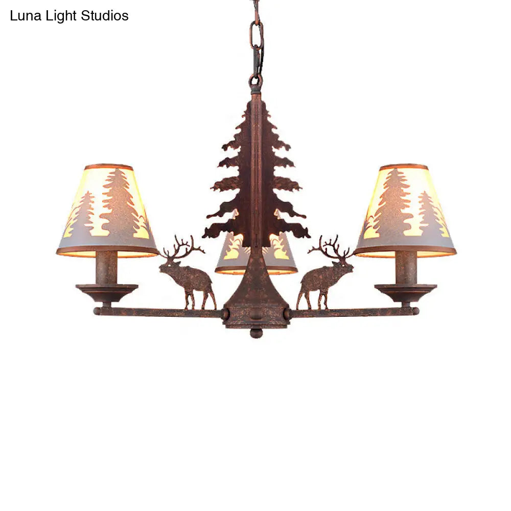 Industrial Cone Metal & Fabric Chandelier - 3/5/8 Light Pendant Lighting for Dining Room in Rust