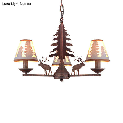 Industrial Cone Metal & Fabric Chandelier - 3/5/8 Light Pendant Lighting for Dining Room in Rust