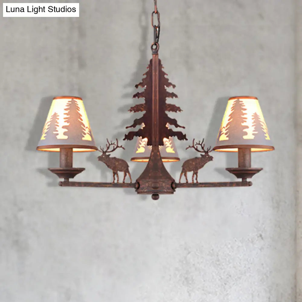 Industrial Cone Metal & Fabric Chandelier - 3/5/8 Light Pendant Lighting for Dining Room in Rust