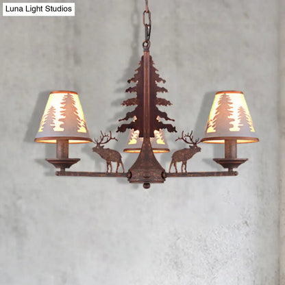 Industrial Cone Metal & Fabric Chandelier - 3/5/8 Light Pendant Lighting for Dining Room in Rust