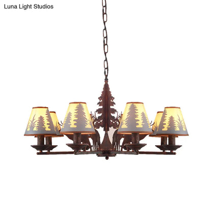 Industrial Cone Metal & Fabric Chandelier - 3/5/8 Light Pendant Lighting for Dining Room in Rust