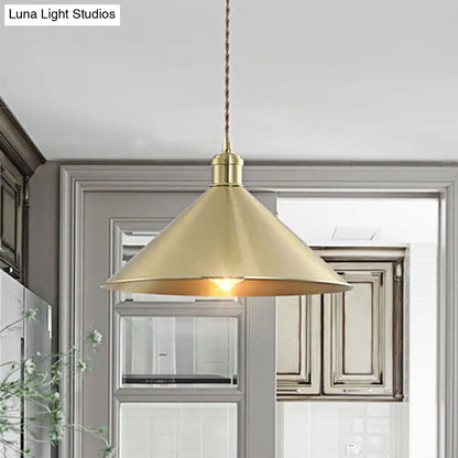 Industrial Cone Metal Hanging Light Fixture with Adjustable Brass Cord - 7"/9.5" W, Ideal for Bedroom Pendant Lighting & 1 Bulb