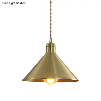 Industrial Cone Metal Hanging Light Fixture with Adjustable Brass Cord - 7"/9.5" W, Ideal for Bedroom Pendant Lighting & 1 Bulb