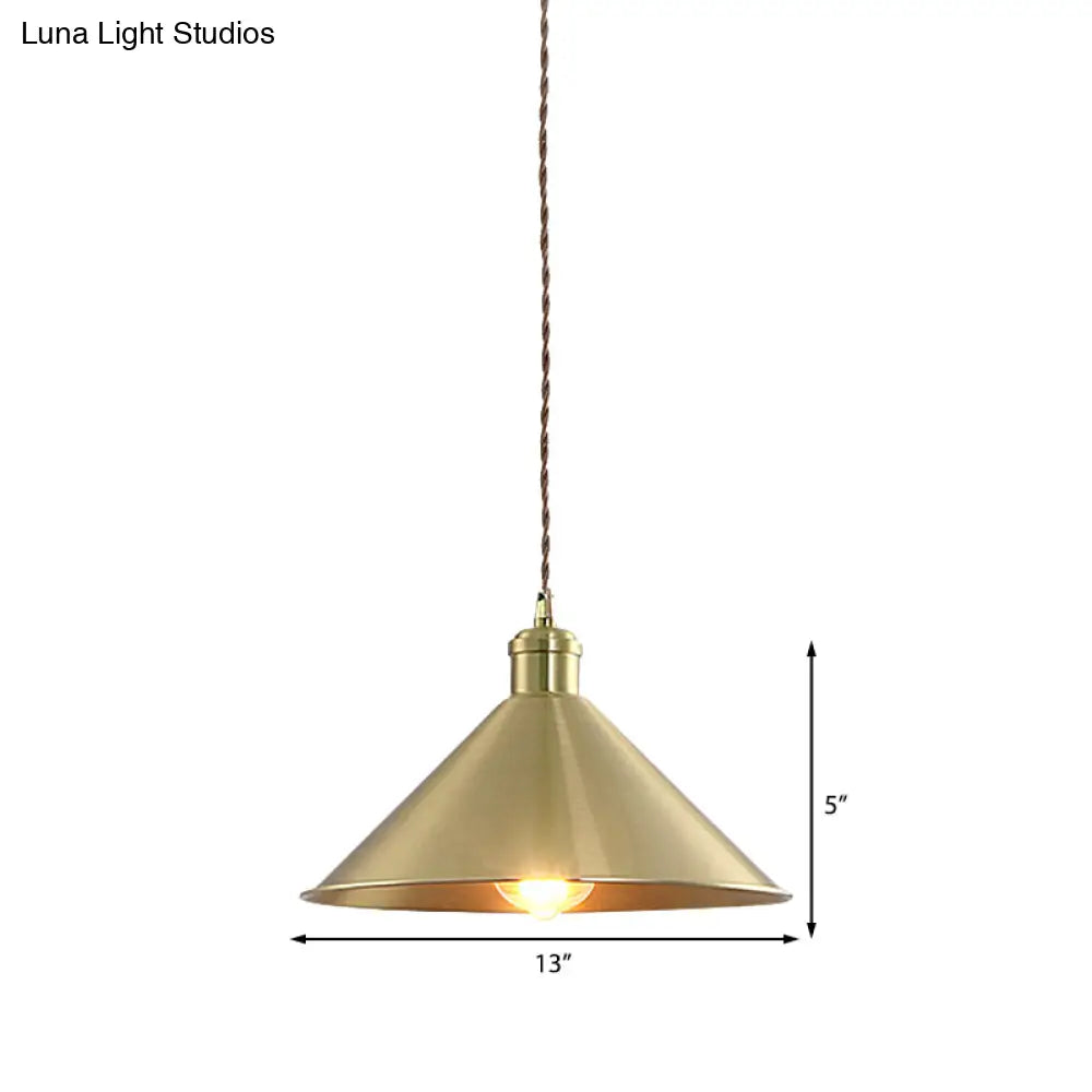 Industrial Cone Metal Hanging Light Fixture with Adjustable Brass Cord - 7"/9.5" W, Ideal for Bedroom Pendant Lighting & 1 Bulb