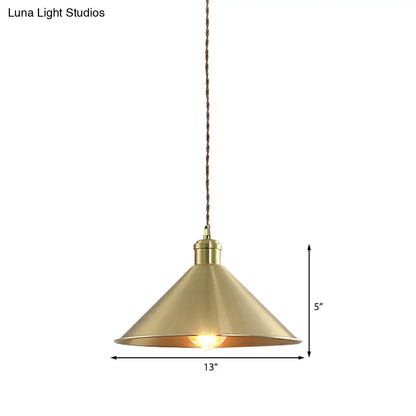 Industrial Cone Metal Hanging Light Fixture with Adjustable Brass Cord - 7"/9.5" W, Ideal for Bedroom Pendant Lighting & 1 Bulb