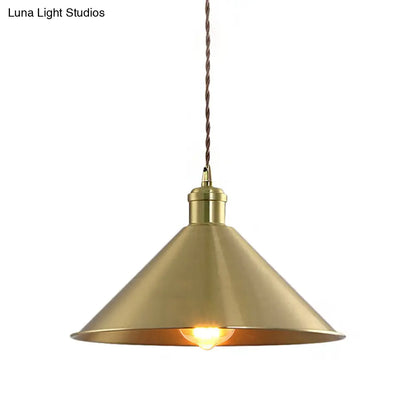 Industrial Cone Metal Hanging Light Fixture with Adjustable Brass Cord - 7"/9.5" W, Ideal for Bedroom Pendant Lighting & 1 Bulb