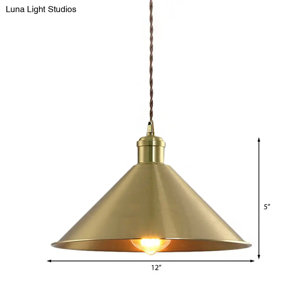 Industrial Cone Metal Hanging Light Fixture with Adjustable Brass Cord - 7"/9.5" W, Ideal for Bedroom Pendant Lighting & 1 Bulb