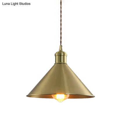 Industrial Cone Metal Hanging Light Fixture with Adjustable Brass Cord - 7"/9.5" W, Ideal for Bedroom Pendant Lighting & 1 Bulb