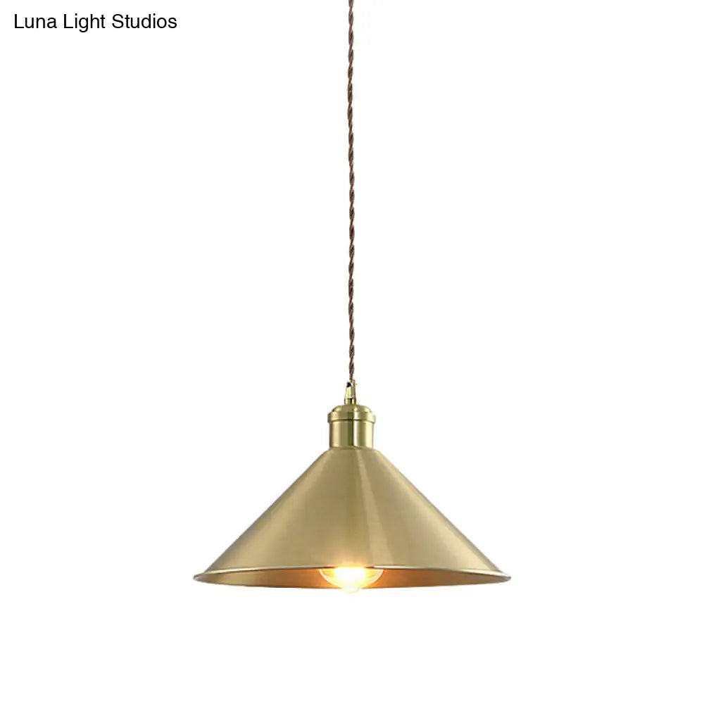 Industrial Cone Metal Hanging Light Fixture with Adjustable Brass Cord - 7"/9.5" W, Ideal for Bedroom Pendant Lighting & 1 Bulb