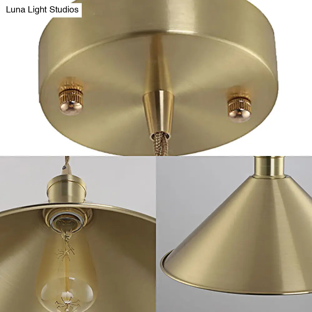 Industrial Cone Metal Hanging Light Fixture with Adjustable Brass Cord - 7"/9.5" W, Ideal for Bedroom Pendant Lighting & 1 Bulb