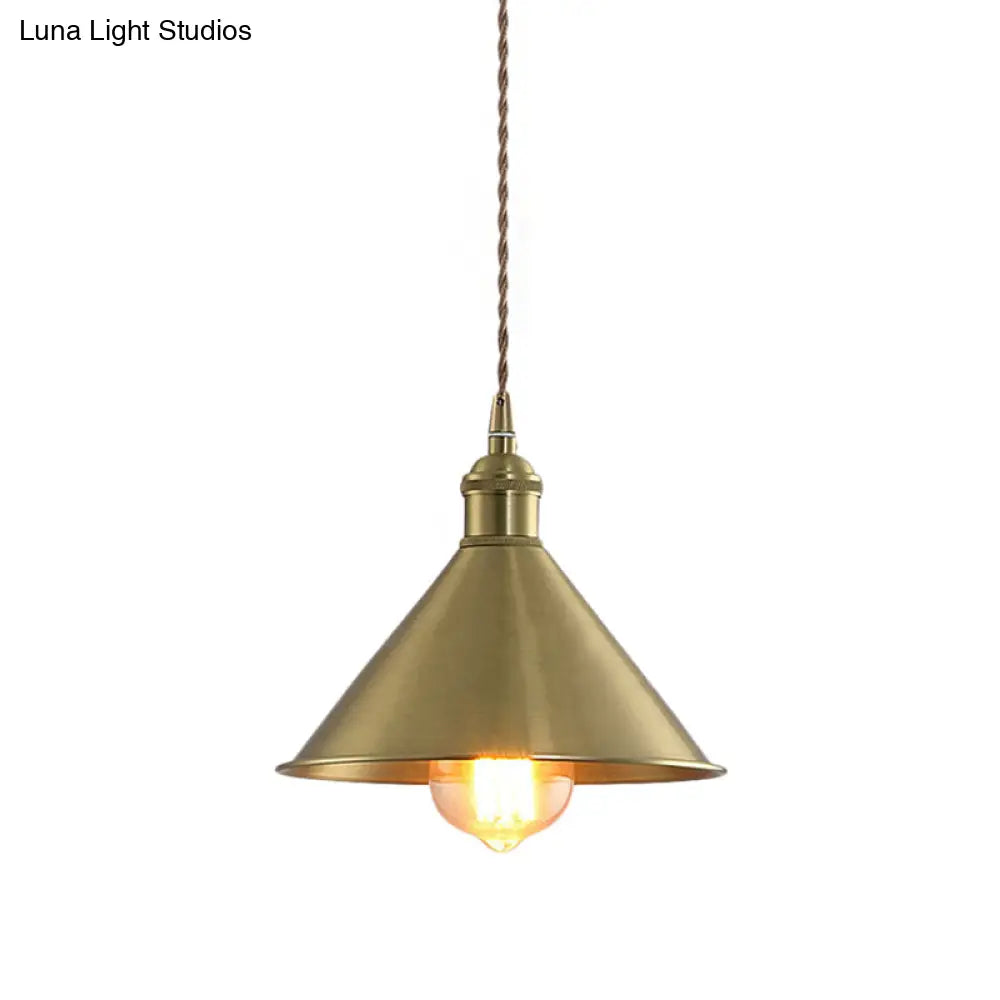 Industrial Cone Metal Hanging Light Fixture with Adjustable Brass Cord - 7"/9.5" W, Ideal for Bedroom Pendant Lighting & 1 Bulb