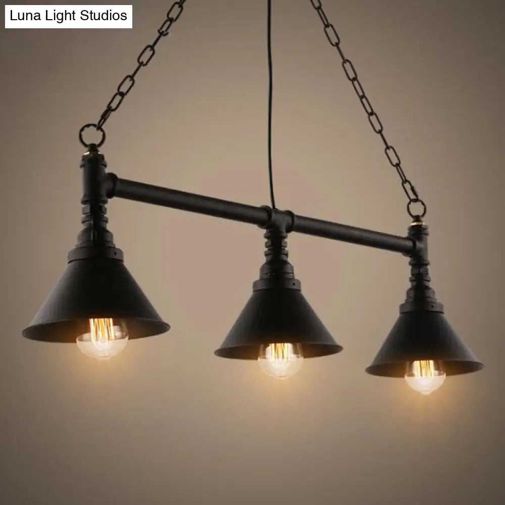 مصباح معلق مخروطي صناعي من DecorBites™ - مصباح معلق من الحديد المطاوع باللون الأسود بثلاثة مصابيح لغرفة الطعام