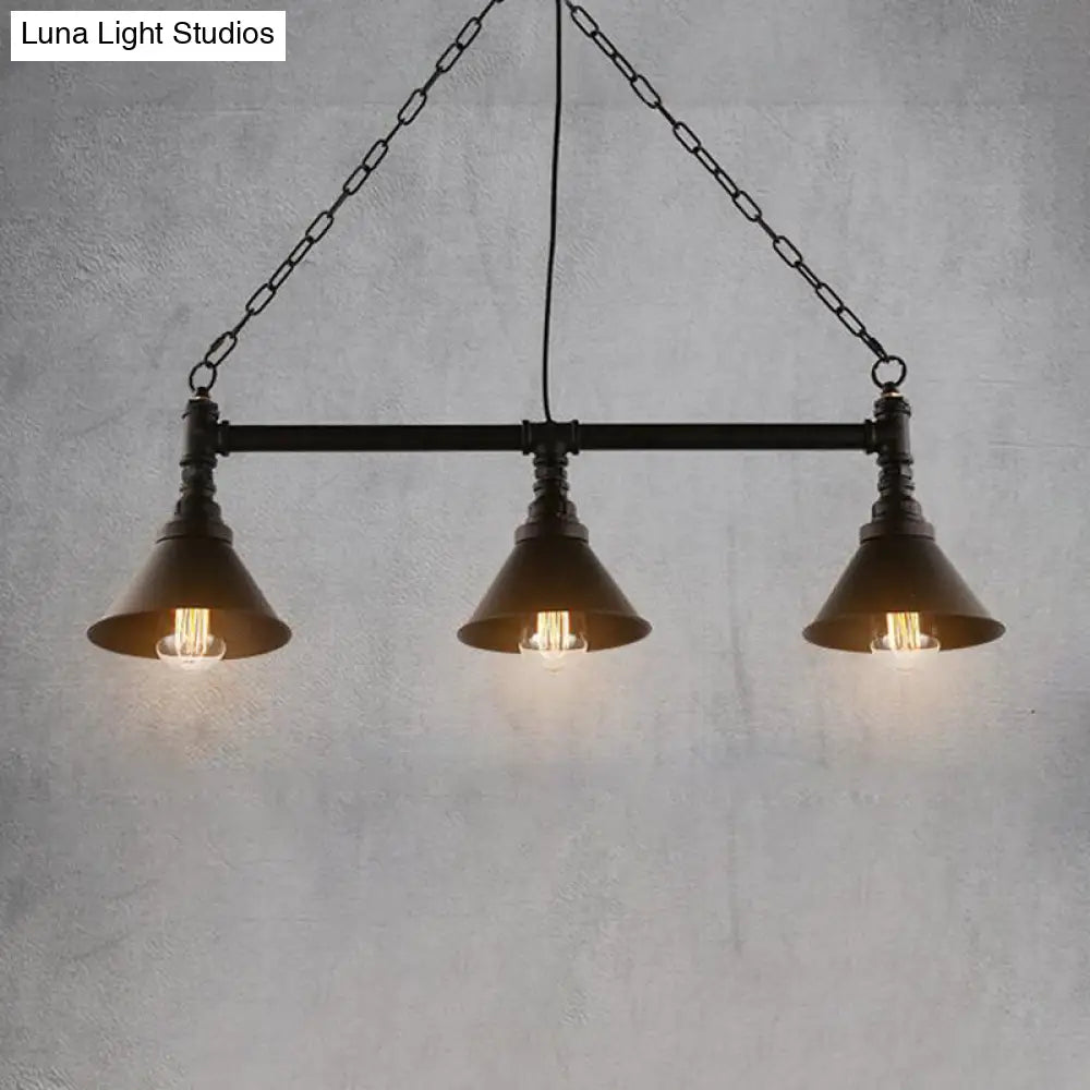 مصباح معلق مخروطي صناعي من DecorBites™ - مصباح معلق من الحديد المطاوع باللون الأسود بثلاثة مصابيح لغرفة الطعام