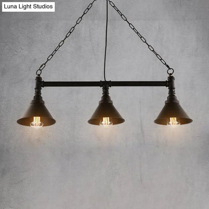 مصباح معلق مخروطي صناعي من DecorBites™ - مصباح معلق من الحديد المطاوع باللون الأسود بثلاثة مصابيح لغرفة الطعام