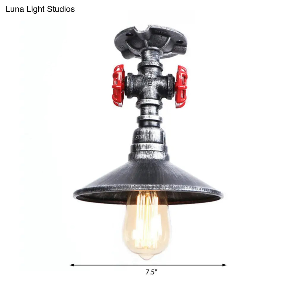 DecorBites™ DecorBites™ Industrial Cone Semi-Flush Ceiling Light with Red Faucet Valve in Black/Bronze for Bedroom