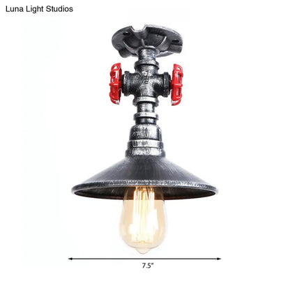 DecorBites™ DecorBites™ Industrial Cone Semi-Flush Ceiling Light with Red Faucet Valve in Black/Bronze for Bedroom