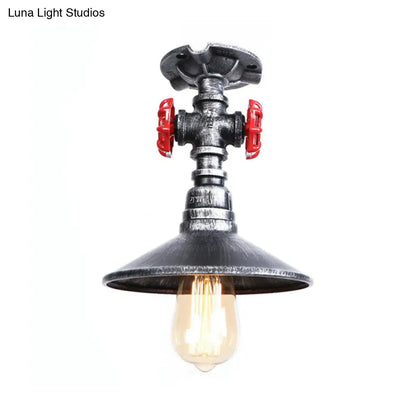 DecorBites™ DecorBites™ Industrial Cone Semi-Flush Ceiling Light with Red Faucet Valve in Black/Bronze for Bedroom