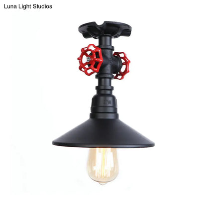 DecorBites™ DecorBites™ Industrial Cone Semi-Flush Ceiling Light with Red Faucet Valve in Black/Bronze for Bedroom
