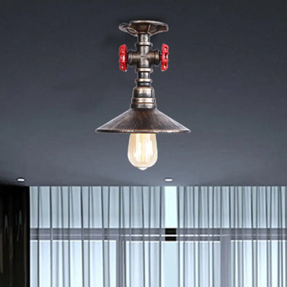 DecorBites™ DecorBites™ Industrial Cone Semi-Flush Ceiling Light with Red Faucet Valve in Black/Bronze for Bedroom