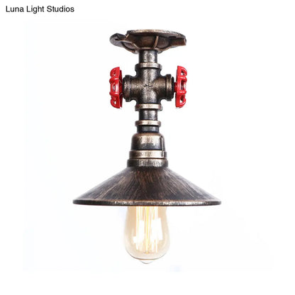 DecorBites™ DecorBites™ Industrial Cone Semi-Flush Ceiling Light with Red Faucet Valve in Black/Bronze for Bedroom