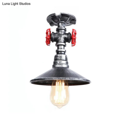 DecorBites™ DecorBites™ Industrial Cone Semi-Flush Ceiling Light with Red Faucet Valve in Black/Bronze for Bedroom