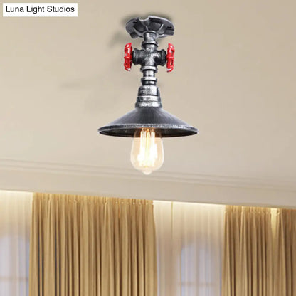 DecorBites™ DecorBites™ Industrial Cone Semi-Flush Ceiling Light with Red Faucet Valve in Black/Bronze for Bedroom