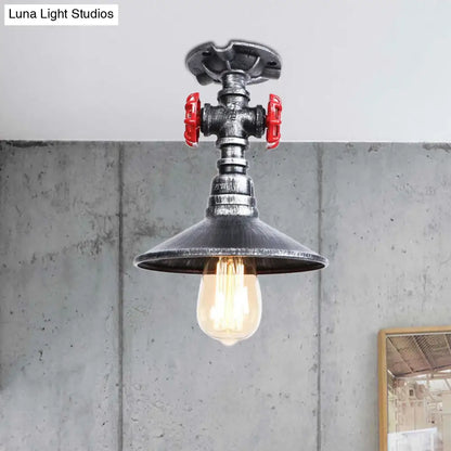 DecorBites™ DecorBites™ Industrial Cone Semi-Flush Ceiling Light with Red Faucet Valve in Black/Bronze for Bedroom