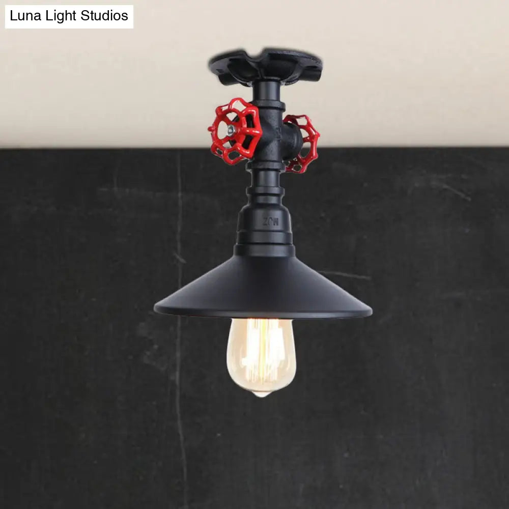 DecorBites™ DecorBites™ Industrial Cone Semi-Flush Ceiling Light with Red Faucet Valve in Black/Bronze for Bedroom