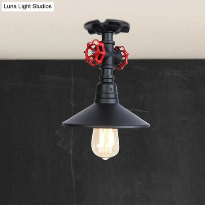 DecorBites™ DecorBites™ Industrial Cone Semi-Flush Ceiling Light with Red Faucet Valve in Black/Bronze for Bedroom