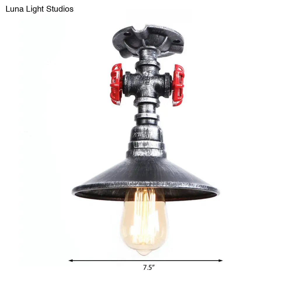 DecorBites™ DecorBites™ Industrial Cone Semi-Flush Ceiling Light with Red Faucet Valve in Black/Bronze for Bedroom