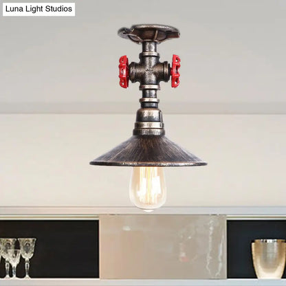 DecorBites™ DecorBites™ Industrial Cone Semi-Flush Ceiling Light with Red Faucet Valve in Black/Bronze for Bedroom