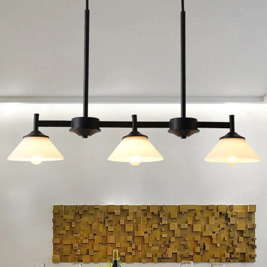 DecorBites™ Industrial Cone Shade Hanging Light Kit with 3 White Glass Lights for Dining Room & Island Lighting