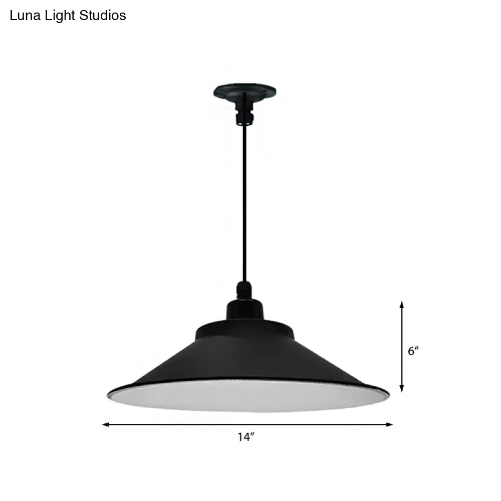 Industrial Cone-Shaded Hanging Pendant Light - Black, 12"/14" Diameter